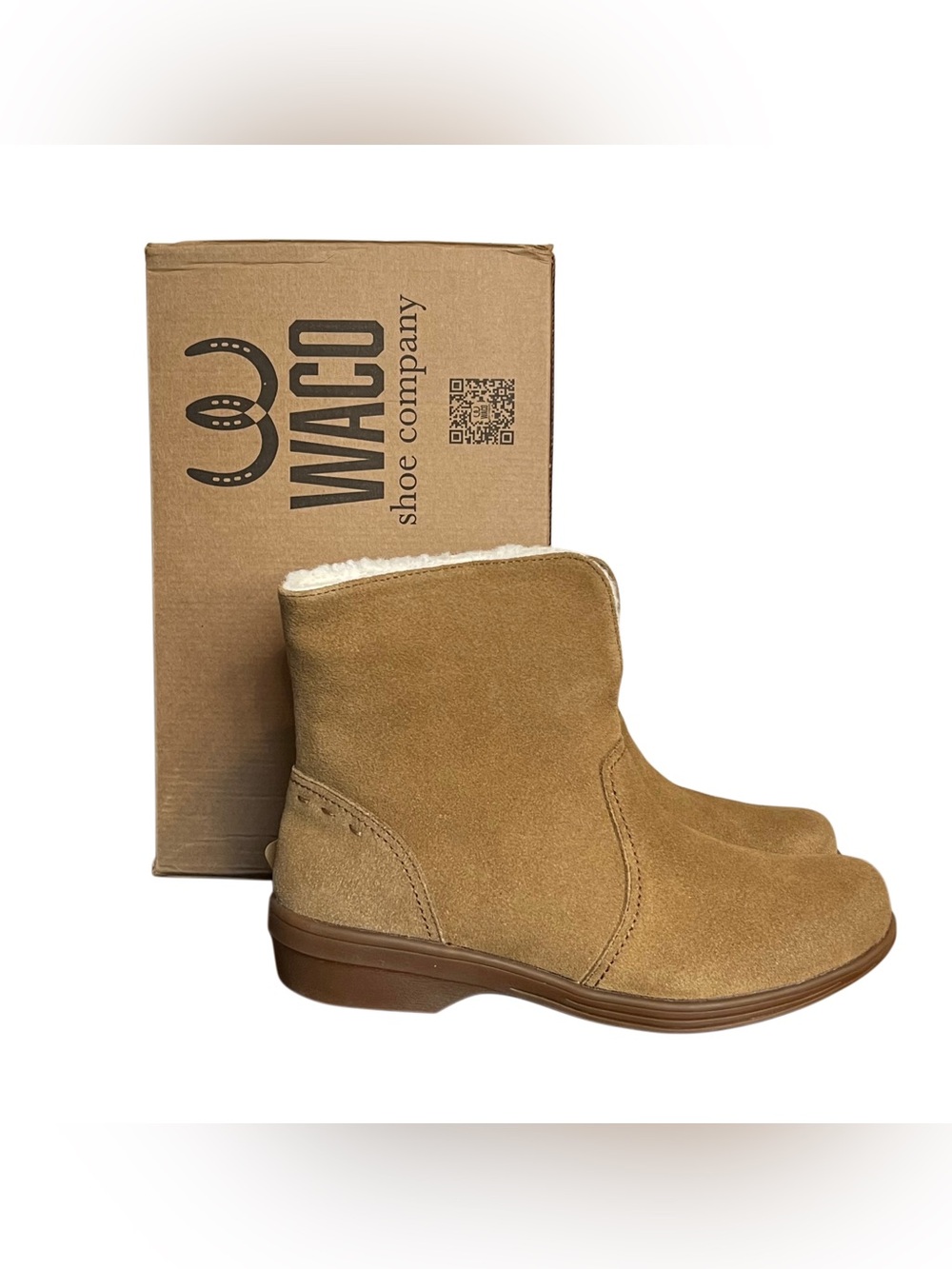 NIB Waco Shoe Company Spenco Sun Valley Tan Suede Sherpa Lined Boots Size 7
